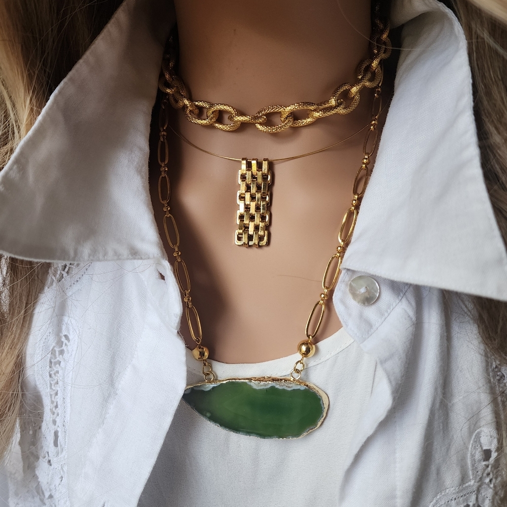 Boho Genuine Gold plated Raw Agate Stone Hypoallergenic Boho Necklace